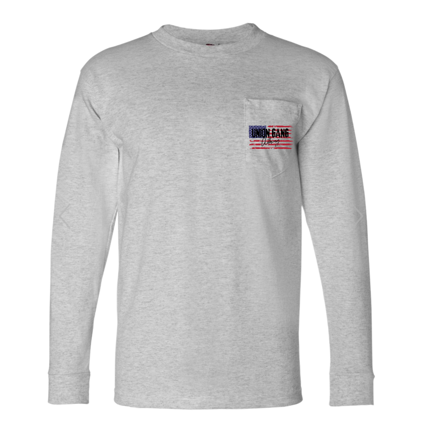 RED WHITE AND BLUE SKULL LOND SLEEVE POCKET T-SHIRT